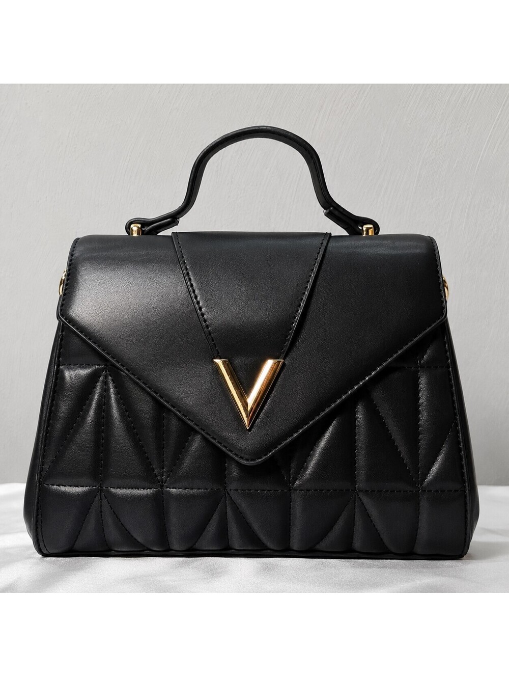 Crossi Black Top Handle Satchel Handbag | Structured Faux Leather Purse